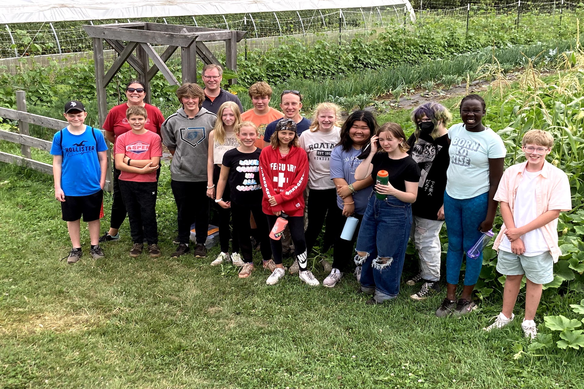 A group of smiling kids at Wolf Ridge Farm